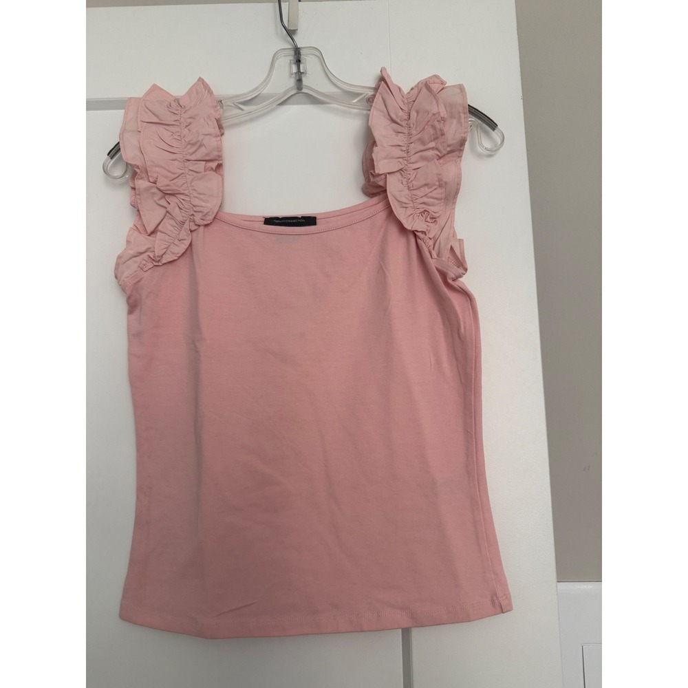 French Connection Pink Ruffle Shoulder Square Neck Tank Top Size M RN53372